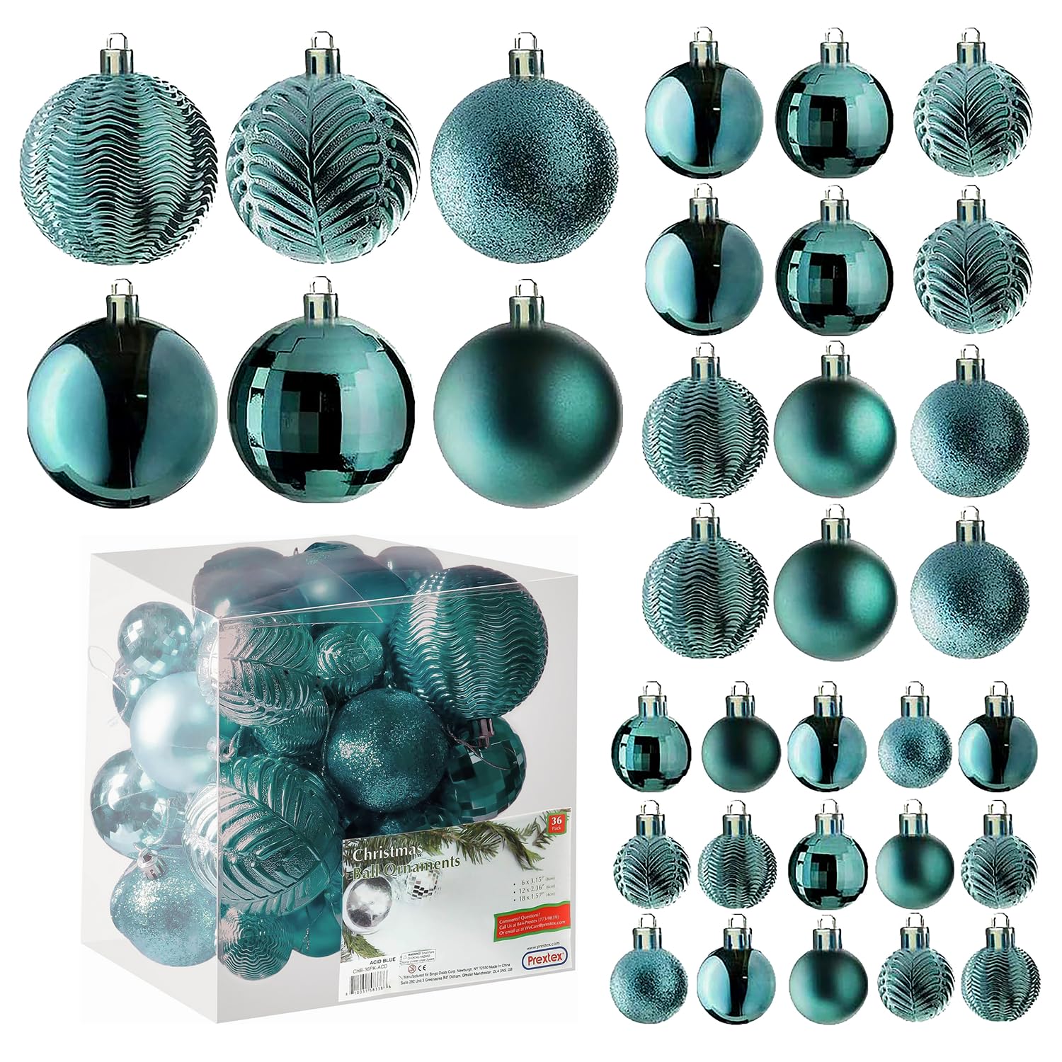 Prextex Olive Green 36-Piece Shatterproof Christmas Ball Ornament Set - Glitter Baubles and Shape Styles for Tree Decorations