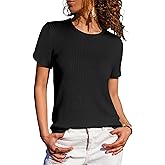 ANRABESS Women's Summer Waffle Knit Tops Crew Neck Short Sleeve Casual Trendy Shirts Basic Tee Blouses 2026 Spring Outfits