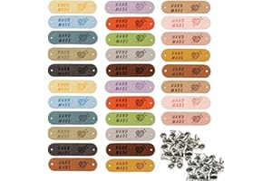 Leather Tags for Handmade Items 30 Pcs Hand Made with Love Tags with Rivets Handmade Crochet Tag for Knitting Sewing Crafts
