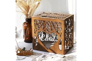 AerWo Wooden Wedding Card Box with Acrylic Window, Brown Gift Card Box for Wedding Reception Decorations, Versatile & Money H