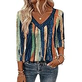 Zeagoo 3/4 Length Sleeve Womens Tops V Neck Shirt Dressy Casual Blouse Basic Tshirts 2026 Fashion Clothing S-2XL