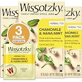 Wissotzky Chamomile Tea with Nana Mint, Herbal Tea (3 Pack - 60 Tea Bags) | Caffeine Free | Soothing Blend | Sleep Support