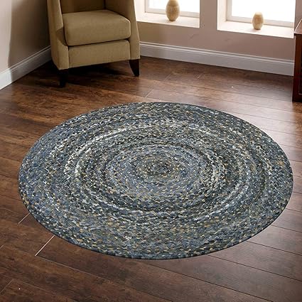 Jai Shri Shyam Jute_Denim Round Shape Single Piece Floor Rug/Big Door Mats_90X90 cm_Natural