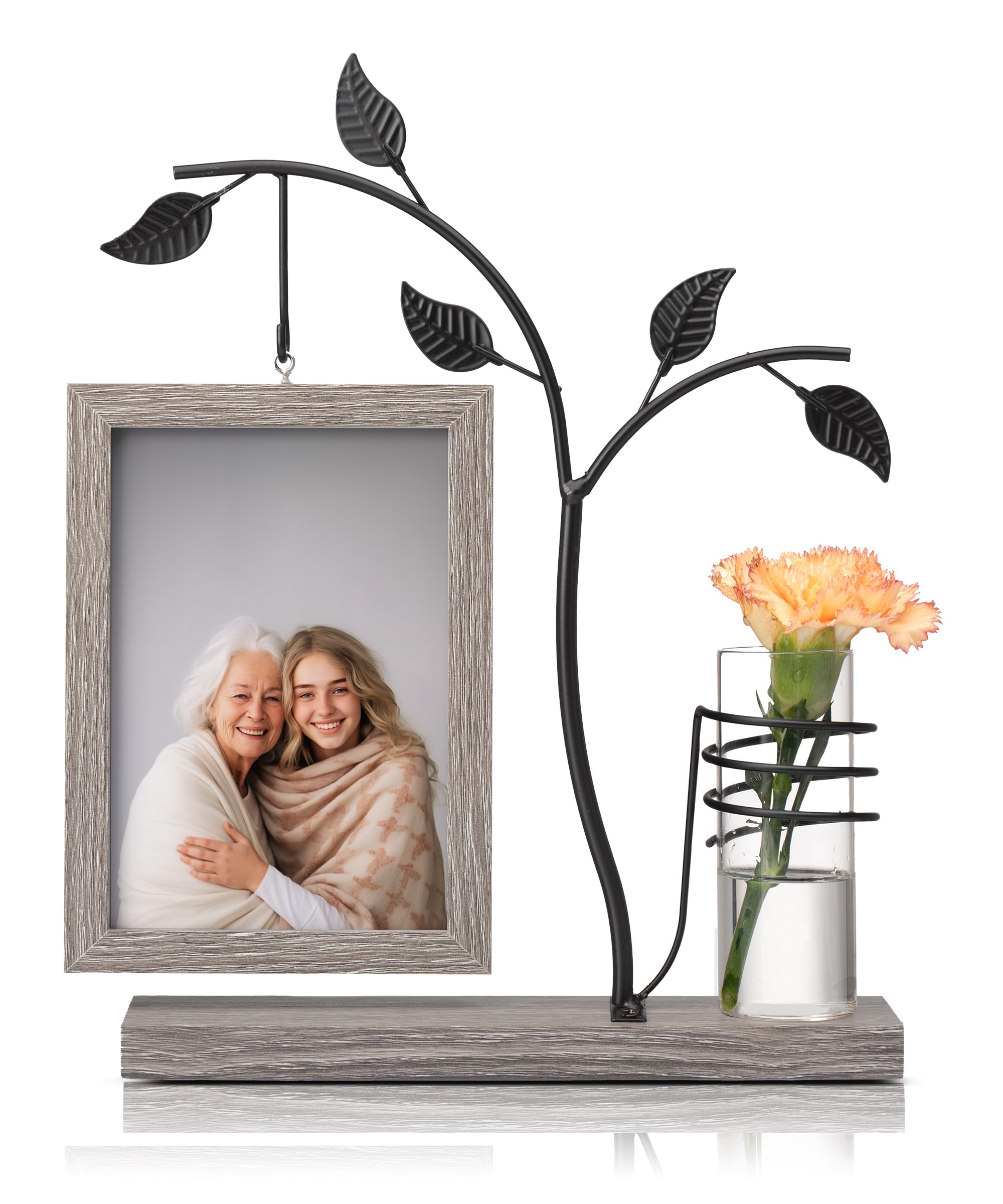 Afuly 6x4 Photo Frames Personalised Photo Frame Birthday Gifts For Women Wooden Picture Frames Rustic Picture Frame With Glass Vase And Metal Tree Knot Rotatable Holds 2 Photos Wedding Mum Gifts