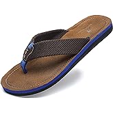 Quickshark Mens Flip Flops Leather Thong Sandals Arch Support Beach Slippers