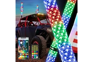 Omotor 2pcs 2ft Fat LED Whip Lights with Bluetooth and Remote Control 360° Spiral Chase Offroad Warning Lighted Antenna Dancing Whips Side by Side