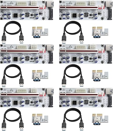 Amazon Com Beyimei Pci E 1x To 16x Riser Card Gpu Riser Adapter Card With 0 6 M Usb 3 0 Extension Cable 6pin 4pin Sata Interface For Bitcoin Crypto Mining Ethereum Mining Eth Ver010 X 6 Pack