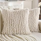 FUTEI Beige Decorative Throw Pillow Covers 18x18 Inch Set of 2,Soft Fluffy Faux Feather Texture Cushion Cases,Modern Home Luxury Decor for Couch Bed Living Room