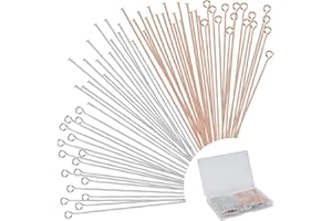 BOYIVI 600 Pieces 2 Inch Flat Head Pins Eye Pins for Jewelry Making DIY, Straight Pins Rose Gold and White K Jewelry Making Pins Metal End Headpins for Craft Earring Bracelet Necklace Pendant Supplies
