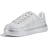 LUCKY STEP Rhinestone Sneakers for Women Platform Sparkly Glitter Bling Tennis Shoes Fashion Bedazzled Wedding Bridal Party Walking Sneakers