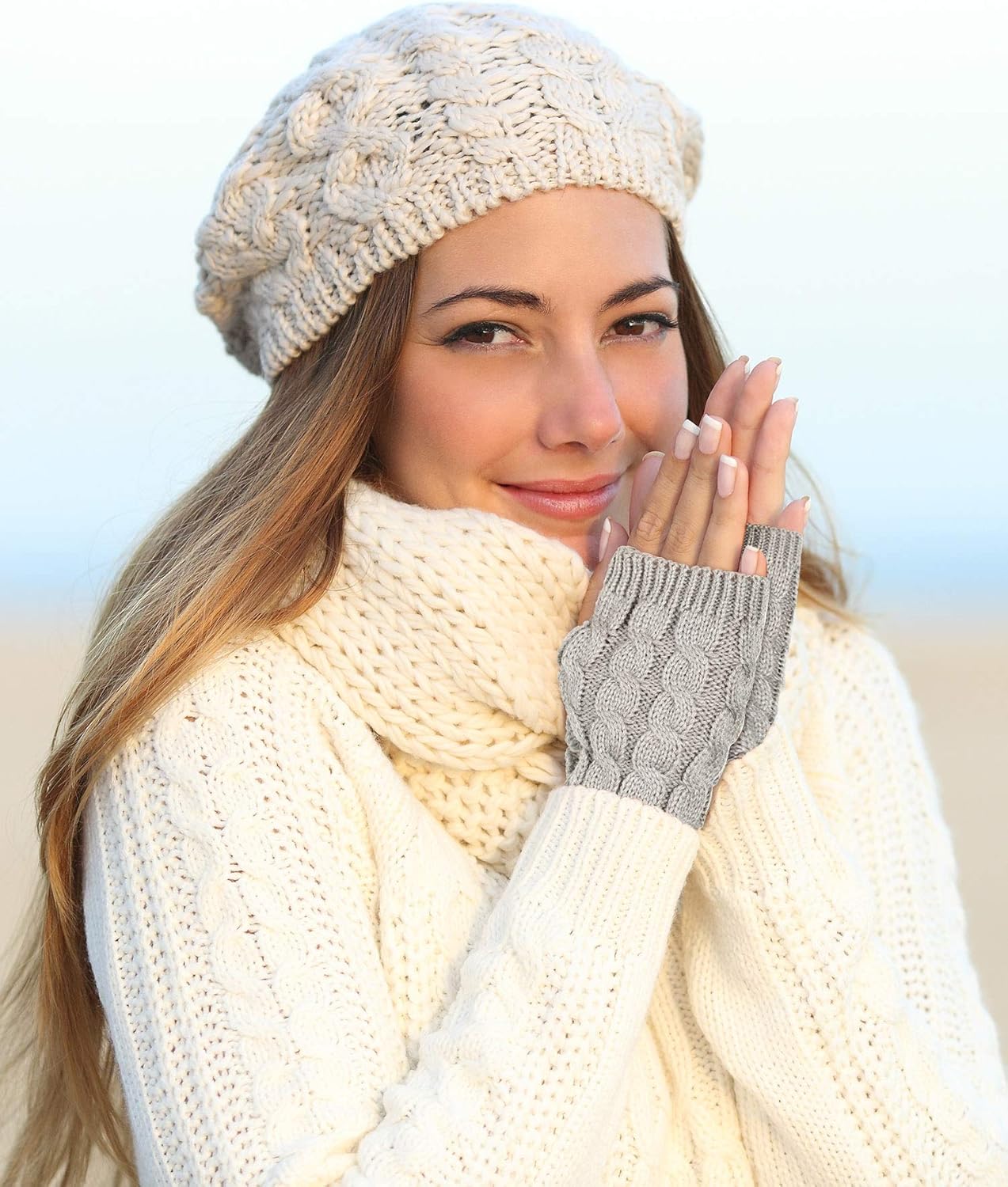 4 Pair Fingerless Thumb Hole Gloves Winter Knit Arm Warmer Mitten for Women (Black, White, Dark Grey, Light Grey) at  Women’s Clothing store