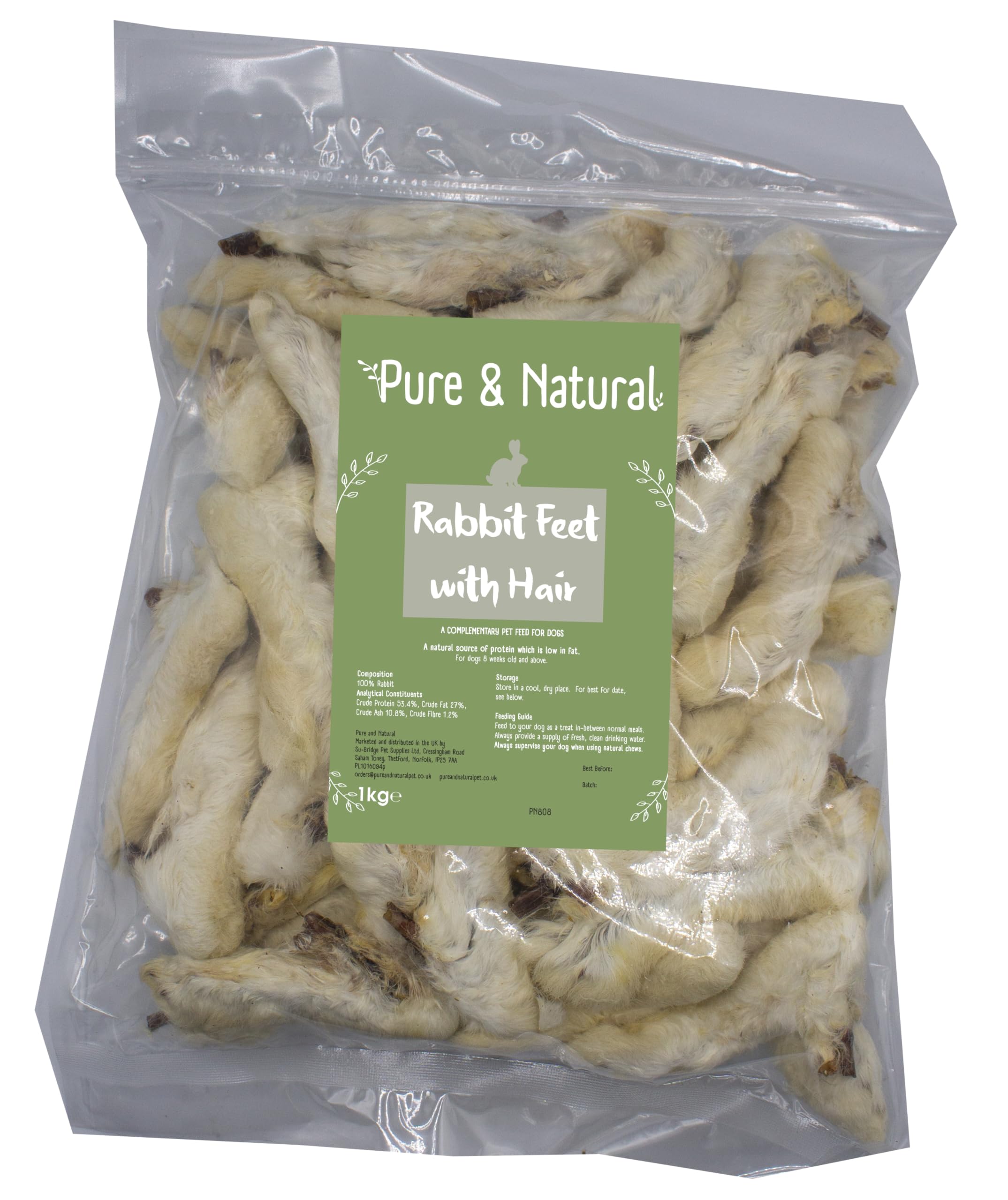 Pure & Natural Rabbit Feet with Fur for Dogs 1kg - 100% Natural Dog Treats Box, Healthy Rabbit Chew Natural Dog Treats for Large Dogs & Small Dogs