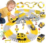 TODARRUN Construction Race Track Toys with 6 Vehicles and Flexible Track Set view 1
