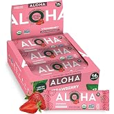 ALOHA Organic Plant Based Protein Bars | Strawberry, 12 Count, 4g of Sugar | On The Go Soft Snack | 10g Fiber, 14g Protein | Vegan, Non-GMO, Kosher | Soy, Gluten, &amp; Dairy Free | No Stevia or Sucralose