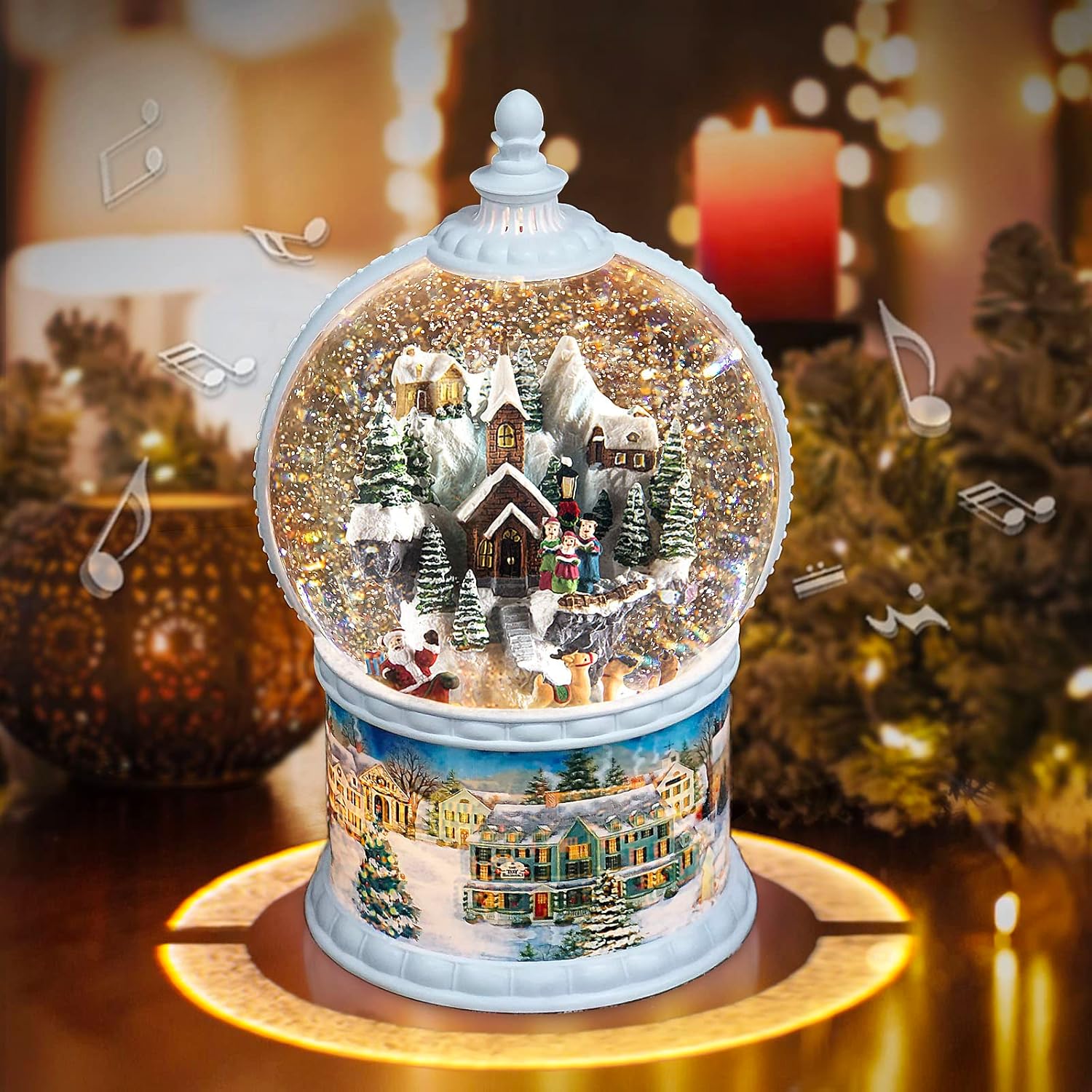 Snow Globes - 10.2 Inch High Large Size Christmas Snow Globes Musical Box with 8 Songs, Xmas Lighted Big Glitter Snow Globes 6 Hours Timer Christmas Birthday Gift Luxury Carousel Crystal Ball
