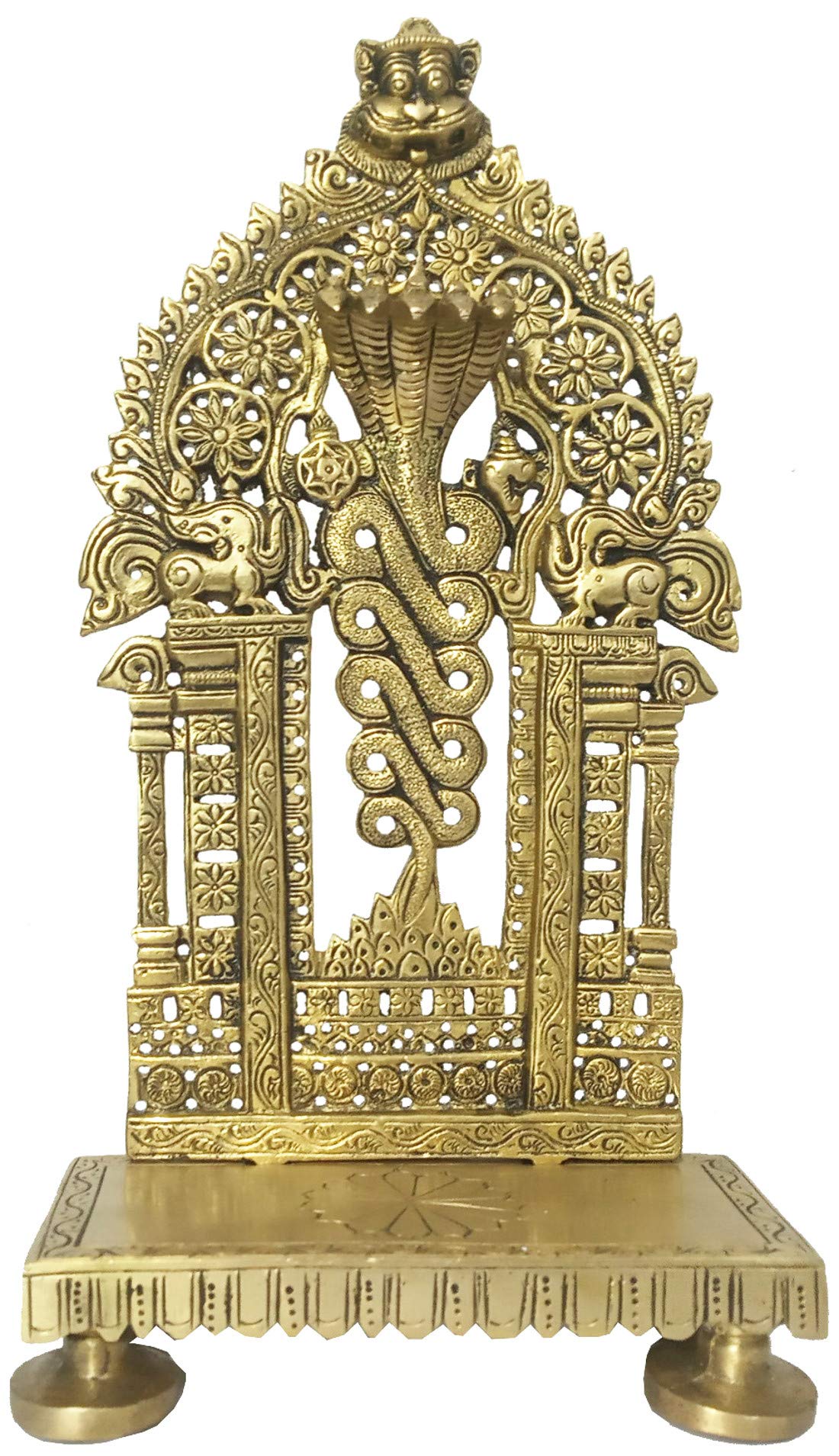 Purpledip Brass Singhasan Throne Chowki: Sheshnag Serpent Design God's Seating Aasan (12167)