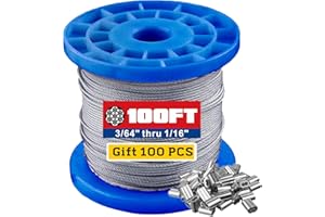 WIROPE DEPOT Wire Rope 304 Stainless Steel Wire Cable Clear Vinyl Coated, 3/64 Inch Overmolded to 1/16 Inch for Outdoor Light Guide Wire,String Lights,Clotheslines(100ft)