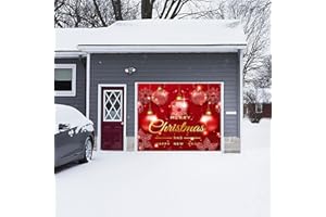 FINGUOLA Christmas Garage Door Decorations - 7x8ft Large "Merry Christmas" Garage Door Banner, Outdoor Wall Decor Garage Door Christmas Decorations & Murals, Christmas Garage Door Cover Photo Props