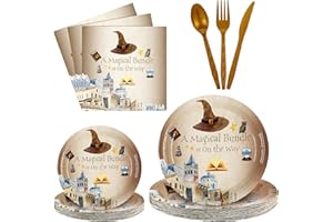 Sunnyray 96 Pieces Magical Wizard Baby Shower Plates and Napkins a Magical Bundle Is on the Way Baby Shower Party Supplies De