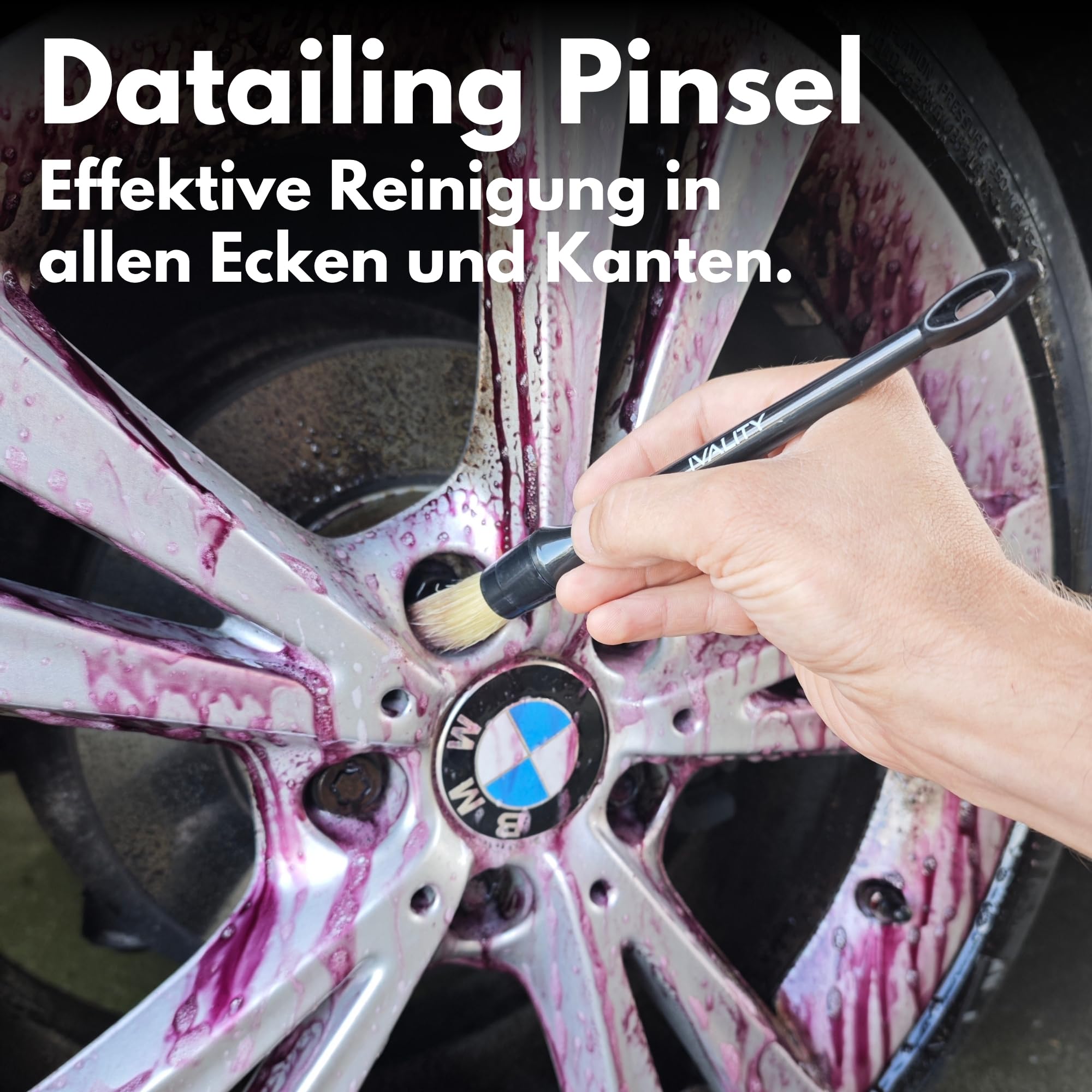 Ivality® Premium Felgenreiniger Set - Mit Wirkindikator & schonend - Felgen Reiniger Auto, Rim Cleaner, Alufelgen Reiniger, Wheel Cleaner, Alu Felgen Reinigung, Detailing Pinsel + 2 Mikrofasertücher 4