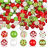 240 Pcs Christmas Wooden Beads Bulk for Crafts, Red and Lime Green Round Spacer Polka Dot Peppermint Swirl Beads for Jewelry Making DIY Garland Pen Holiday Xmas Tree Decor Ornament, 16mm, 9 Styles