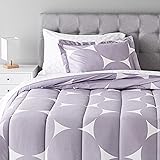 Amazon Basics 5-Piece Lightweight Microfiber Bed-In-A-Bag Comforter Bedding Set - Twin/Twin XL, Purple Mod Dot