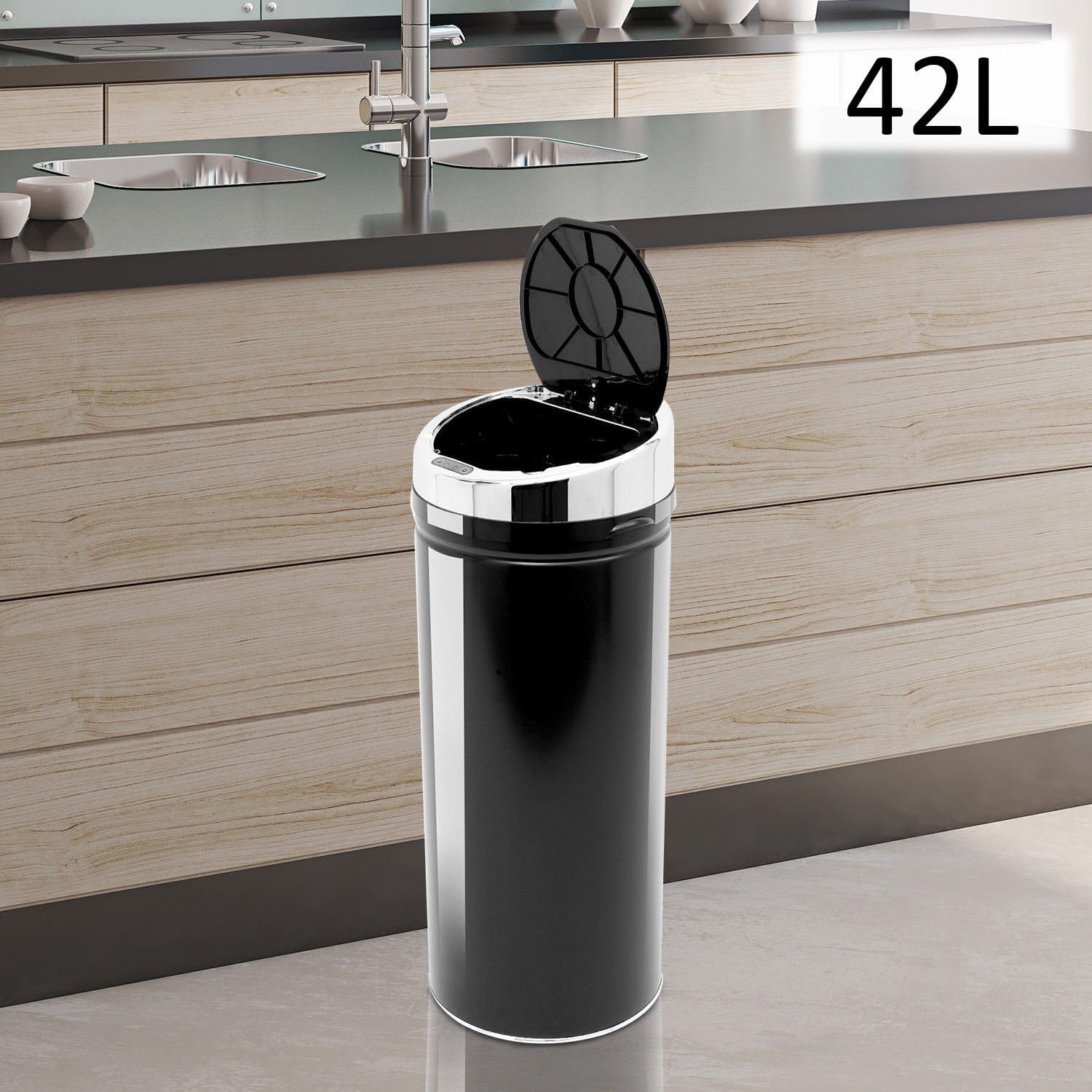 HOMCOM Stainless Steel Sensor Bin, 42L Kitchen Touch Bin, Automatic Trash Can with Inner Bucket, Soft Close, Dustbin, Black - Image 4