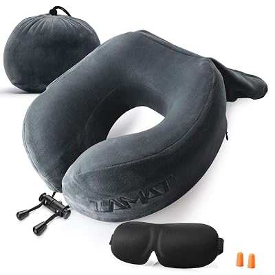 ZAMAT Breathable &amp; Comfortable Memory Foam Travel Neck Pillow, U-Shaped Adjustable Airplane Car Flight Pillow, 360-Degree Head Support, Machine