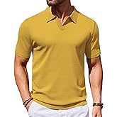 COOFANDY Men's V Neck Short Sleeve Stretch Knit Polo Shirt