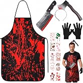 Watayo Halloween Butcher Costume Set, Cooking Chef Outfits Accessories | Halloween Butcher Costume Set Included Apron Gloves Prop Knife Tattoo Sticker for Adult Party Cosplay Scary Dress up