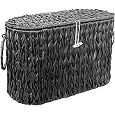 Coeusy Black Toilet Paper Basket with Lid,Wicker Toilet Paper Storage Stand,Large Narrow Bathroom Towel Basket Mega Roll Container Bin for Toilet Tank,Floor