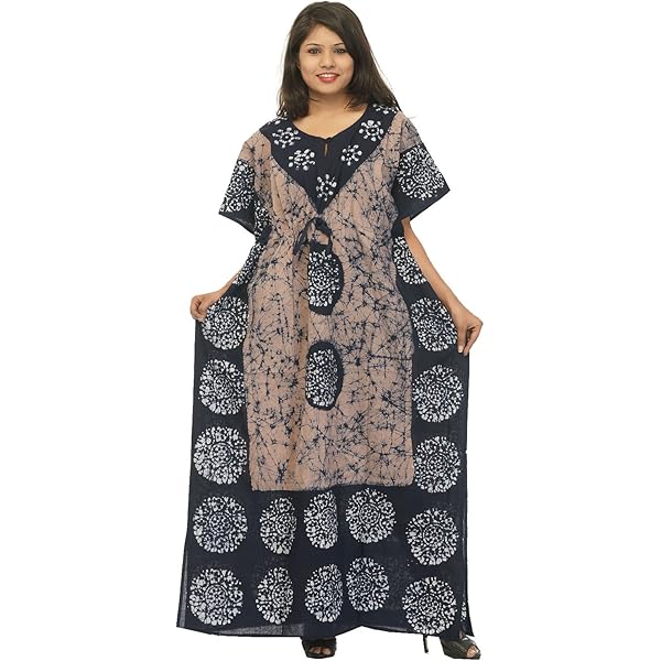 Cotton Kaftan Dress Maxi Long Tunic Batik One Size (White-Black) at Amazon  Women's Clothing store