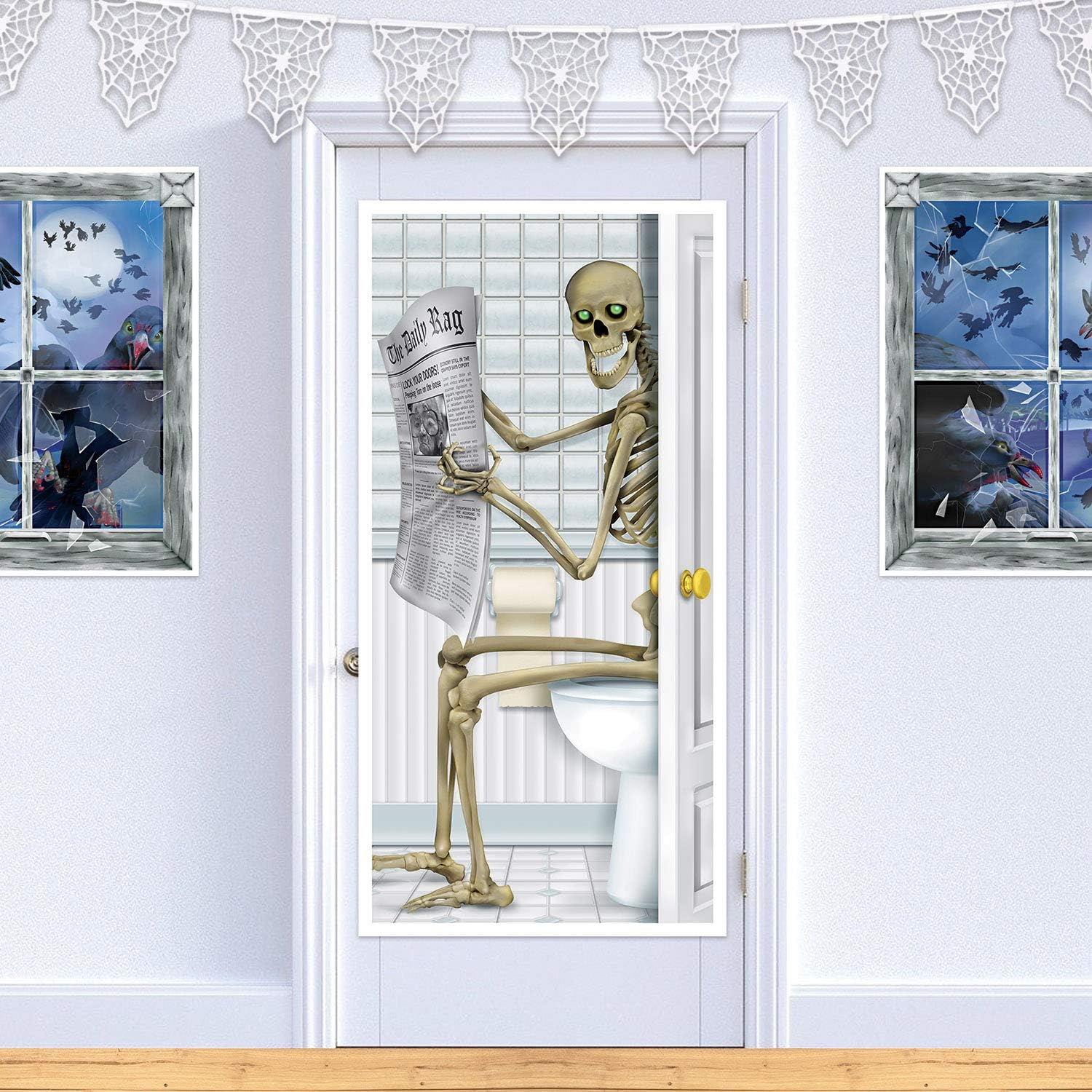 Skeleton Restroom Door Cover Party Accessory (1 count) (1/Pkg): Kitchen & Dining