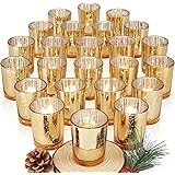 DEVI Gold Votive Candle Holders 24pcs, Mercury Glass Tealight Candle Holder, Gold Wedding Centerpieces for Table Decorations,