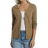 QUALFORT Women's 100% Cotton Lightweight Cardigans Long Sleeve Knitted Button Down Sweater