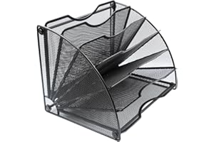 EasyPAG Mesh Desktop File Sorter Organizer 6 Slots Fanshaped Office Filing Paper Letter Tray Desk Document Magzine Rack,Black