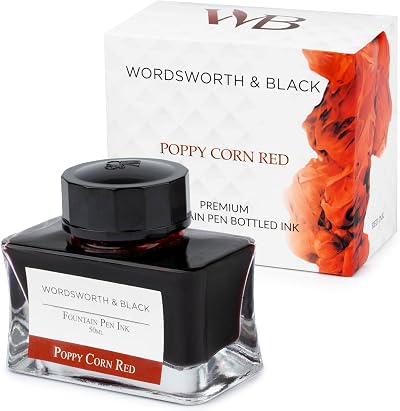 Wordsworth & Black Fountain Pen Ink Bottle 50 ml Poppy Corn Red Premium