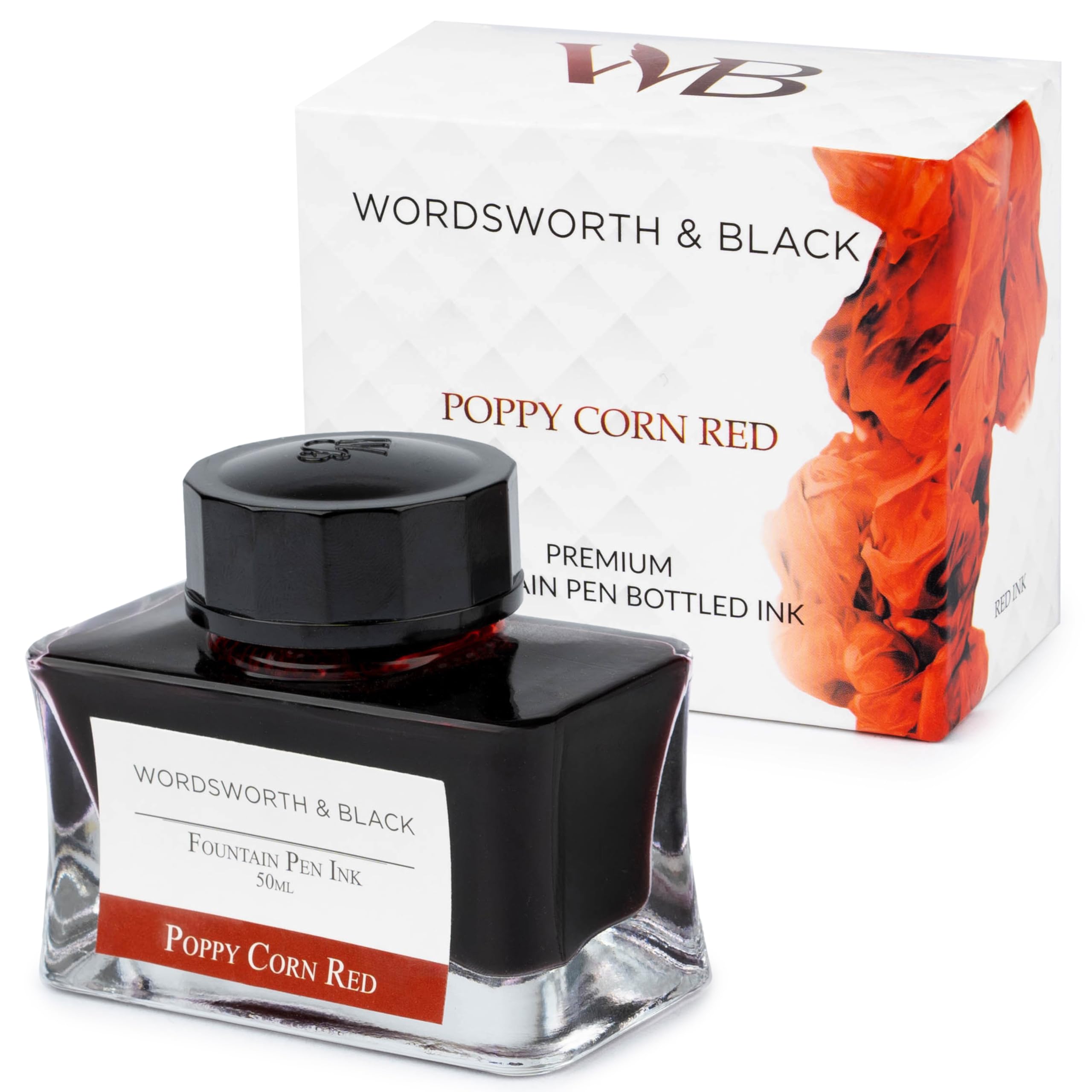 Wordsworth and Black Fountain Pen Ink Bottle (50 ml) Premium Luxury Edition, [Poppy Corn Red] Fountain Pens Bottled Ink; Classic Designed Bottle Smooth Flow 50 ml