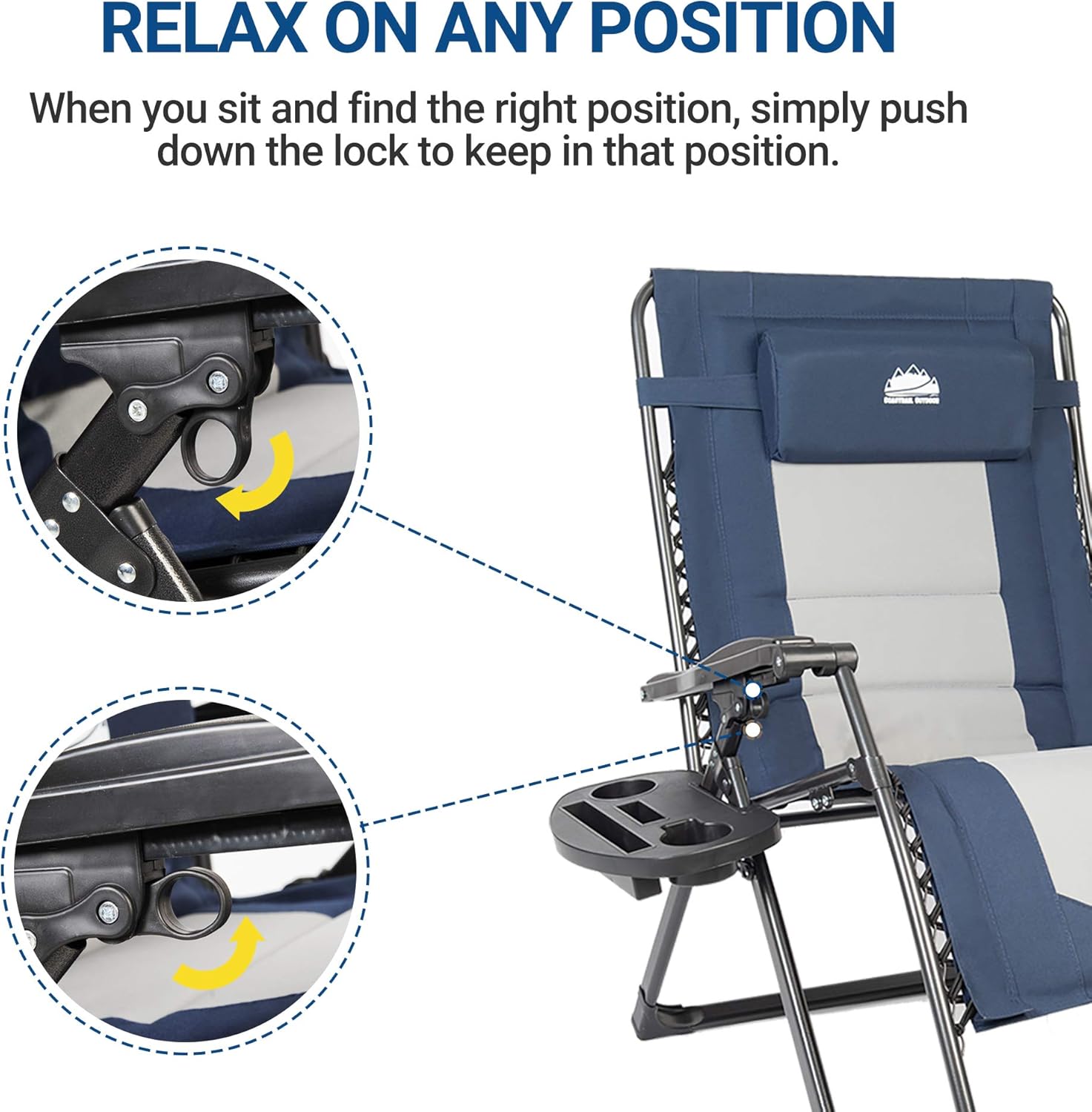 Coastrail Outdoor Zero Gravity Extra Large Armrest XXL Camping Lounge Patio Support 500lbs Padded Reclining Folding Lawn Chair with Side Table, Blue/Gray: Garden & Outdoor