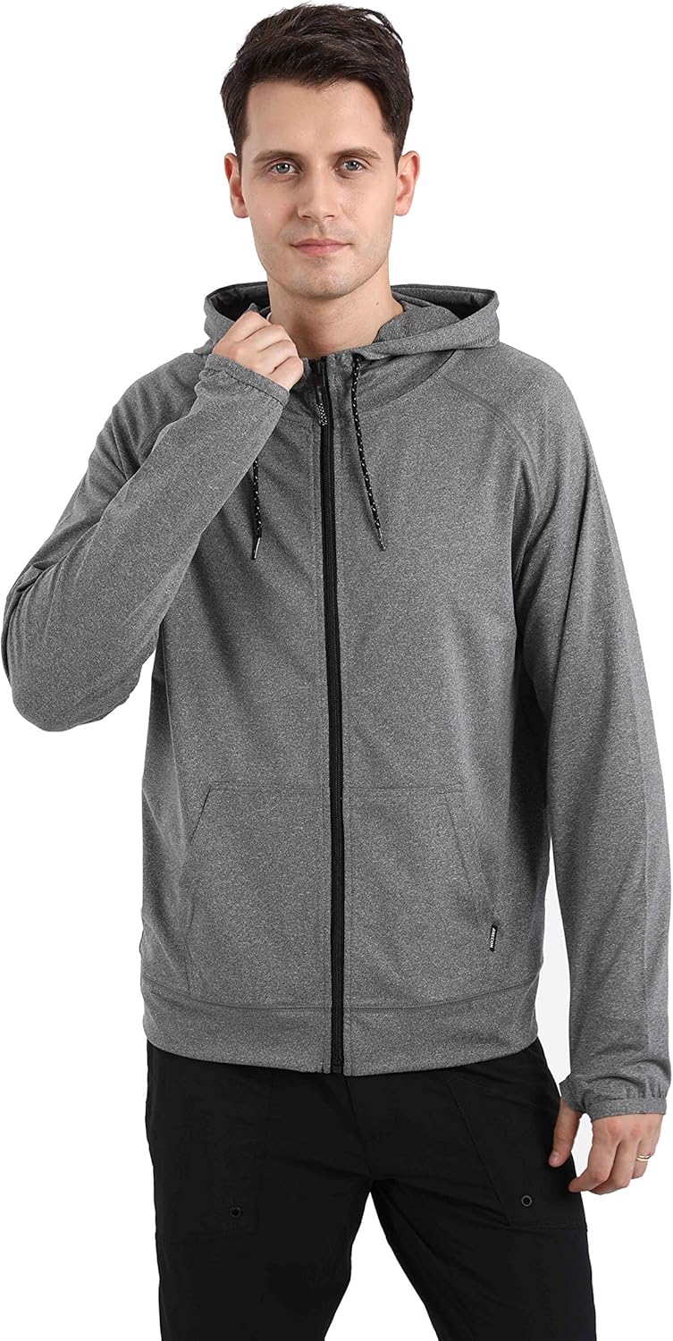 ARECON Mens Sports Running breathable hoodie Jacket stretch Full-Zip Long Sleeve Casual Sweatshirt: Clothing