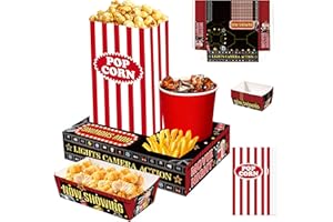 RVXHUA 48PCS Movie Night Party Supplies - 24 Snack Boxes,12 Food Trays, 12 Popcorn Bags - Disposable Paper Snack Holder, Movi