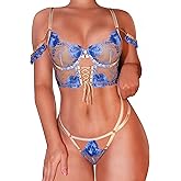 HELLOLAGIRL Women Lingerie Set with Matching Bra and Panty 2 Piece Lace Teddy Babydoll