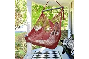 Bathonly Large Hammock Chair with Spreader Bar, Caribbean Hammock Swing Chair, XL Hammock Chair Outdoor Indoor, 330 LBS Weight Capacity, Red