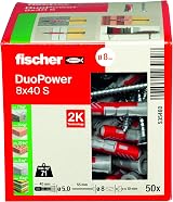 fischer DuoPower 8 x 40 S Plug with Screw 50 Pack Concrete Bricks Gypsum view 2