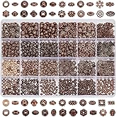 PH PandaHall 1200pcs 24 Styles Metal Spacer Beads Red Copper Spacer Beads, Tibetan Flat Alloy Bead Spacers Antique Loose Beads Craft Beads for Bracelet Necklace Earring Jewelry Supplies