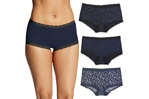 Maidenform Womens Boyshort Underwear, Microfiber with Lace Boyshort Panties, One Fab Fit, 3-packBoy Short Panties