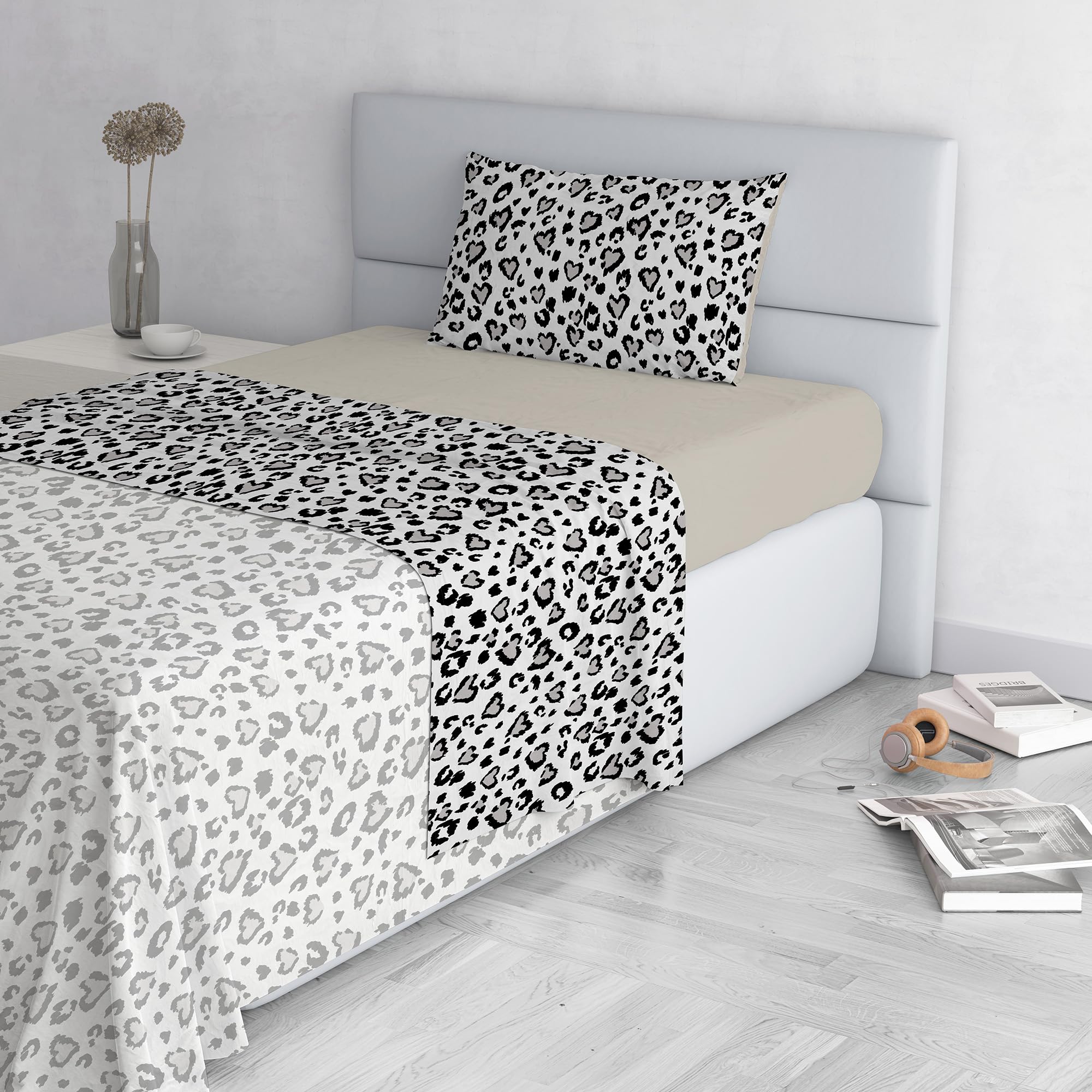 Fashion Bed Sheet Set, Made in Italy, Soft Microfibre Bed Set, Fitted Sheet, Top Sheet 150 x 270 cm and Pillowcase with Inner Flap, Single, Ingrid