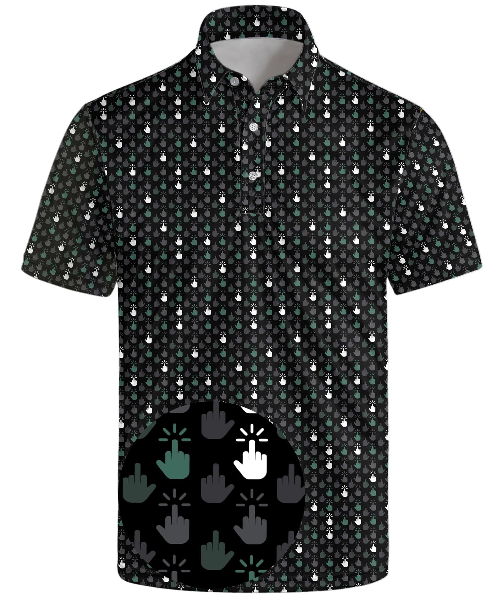 Mens Golf Shirt Funny Golf Shirts for Men Funny Golf Polos Inappropriate Shirts Funny Finger Green Black M Image