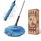 Eyliden Mop with 2 Reusable Heads, Easy Wringing Twist Mop, with 57.5 inch Long Handle, Wet Mops for Floor Cleaning, Commerci