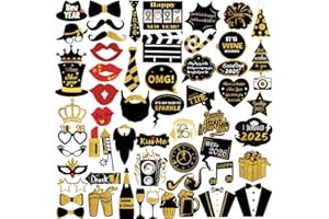 PARSUP 2026 New Year Photo Booth Props Kit, 60pcs Funny New Years Eve Party Photo Booth with Stick for Adult Kids Women Men Party Accessories for 2026 New Year Party Decor Decoration Favor Supplies
